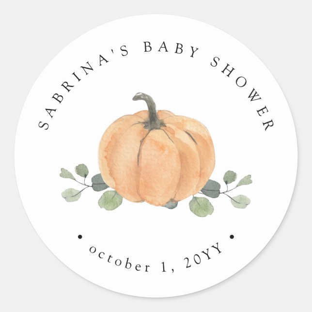 Fall Watercolor Pumpkin Classic Round Sticker (Front)