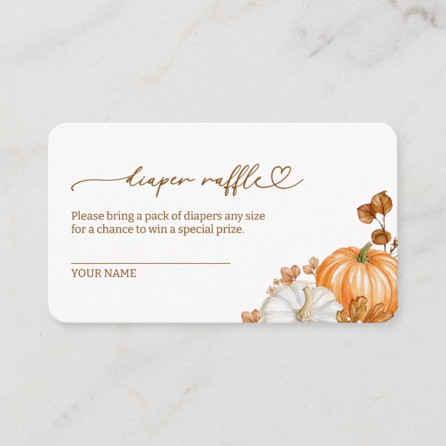 Fall Watercolor Pumpkin Diaper Raffle Enclosure Card (Front)