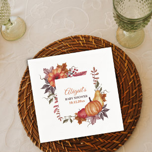 Fall Watercolor Pumpkin Floral Baby Shower Napkin
