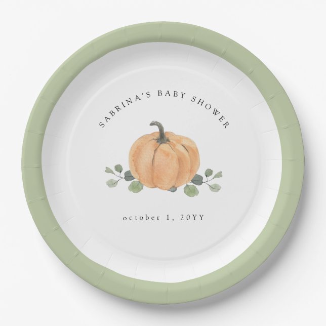 Fall Watercolor Pumpkin Paper Plate (Front)