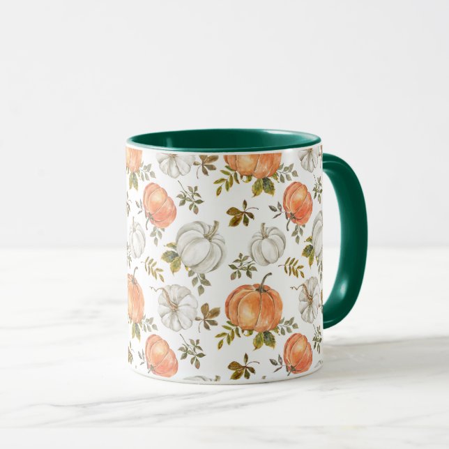 Fall Watercolor Pumpkin Pattern Mug (Front Right)