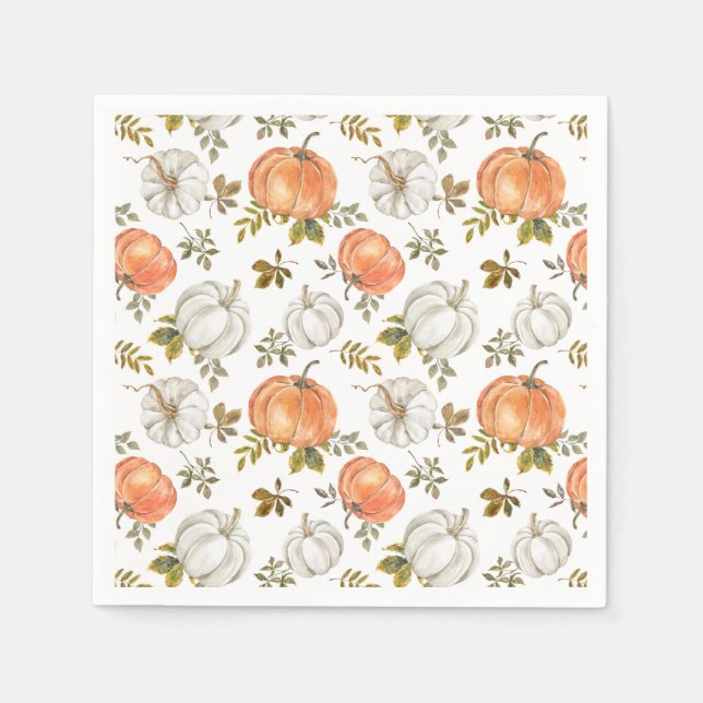 Fall Watercolor Pumpkin Pattern Napkin (Front)