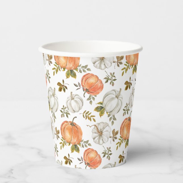 Fall Watercolor Pumpkin Pattern Paper Cups (Front)