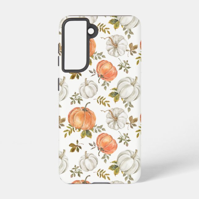 Fall Watercolor Pumpkin Pattern Samsung Galaxy S21 Case (Back)