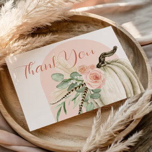 Fall Watercolor Pumpkin Pink And Rust Thank You  Card