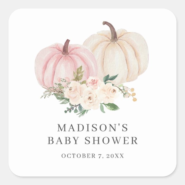 Fall Watercolor Pumpkin Square Stickers (Front)