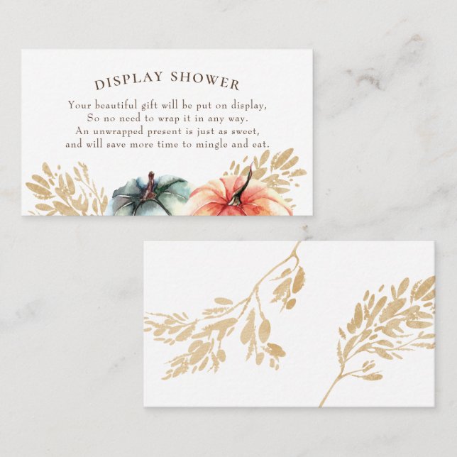 Fall Watercolor Pumpkin Wheat Display Shower Business Card (Front/Back)