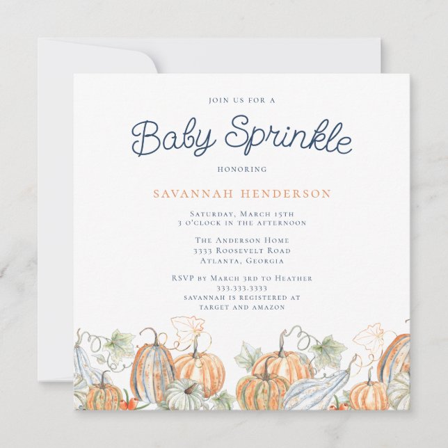 Fall Watercolor Pumpkins Baby Sprinkle Invitation (Front)