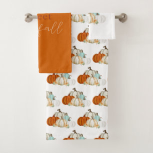Fall Watercolor Pumpkins Bath Towel Set
