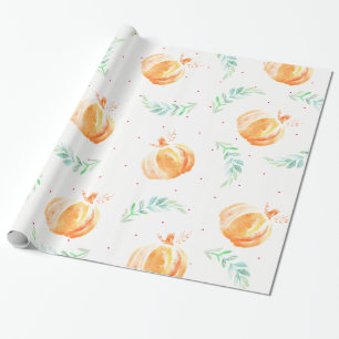 Fall Watercolor Pumpkins & Green Laurels Wrapping Paper