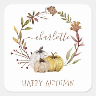 Fall Watercolor Pumpkins Happy Autumn Square Sticker