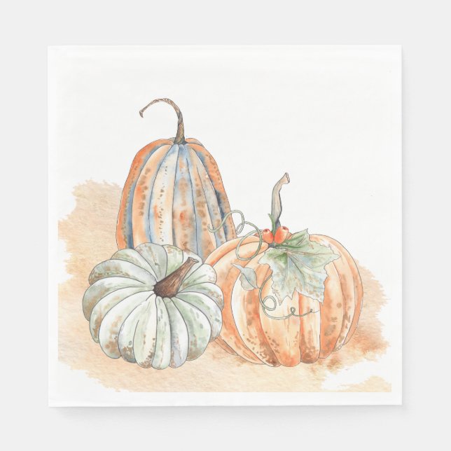 Fall Watercolor Pumpkins Thanksgiving Napkin (Front)