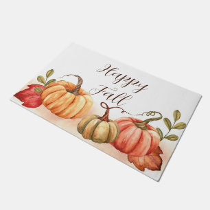 Fall watercolor pumpkins with customisable text  doormat