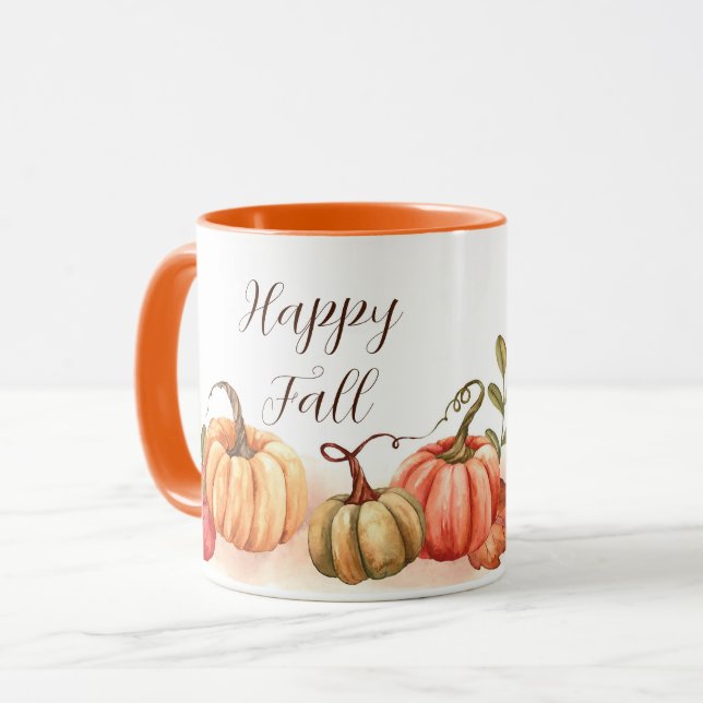 Fall watercolor pumpkins with customisable text mug (Front Left)
