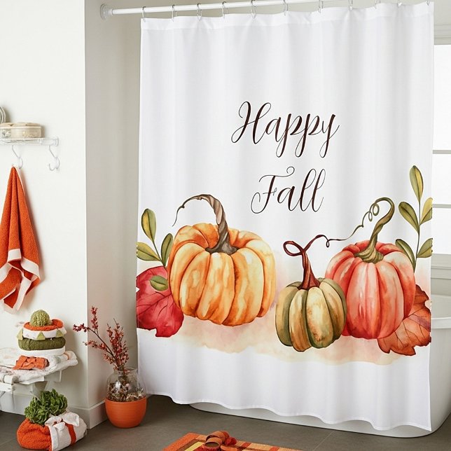 Fall watercolor pumpkins with customisable text  shower curtain (Creator Uploaded)