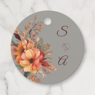 Fall Watercolor Rustic Floral Monogram Wedding  Favour Tags
