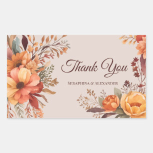 Fall Watercolor Rustic Floral Thank You Wedding  Rectangular Sticker