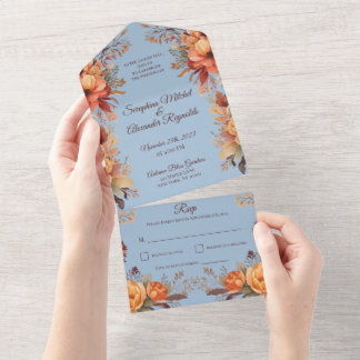 Fall Watercolor Rustic Floral Wedding All In One Invitation
