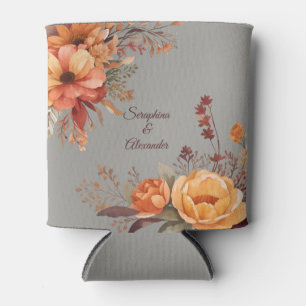 Fall Watercolor Rustic Floral Wedding Can Cooler