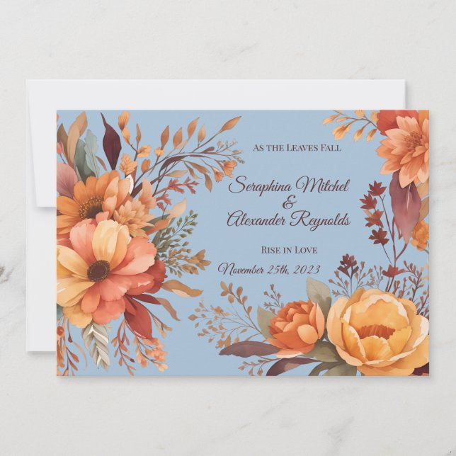 Fall Watercolor Rustic Floral Wedding Invitation (Front)