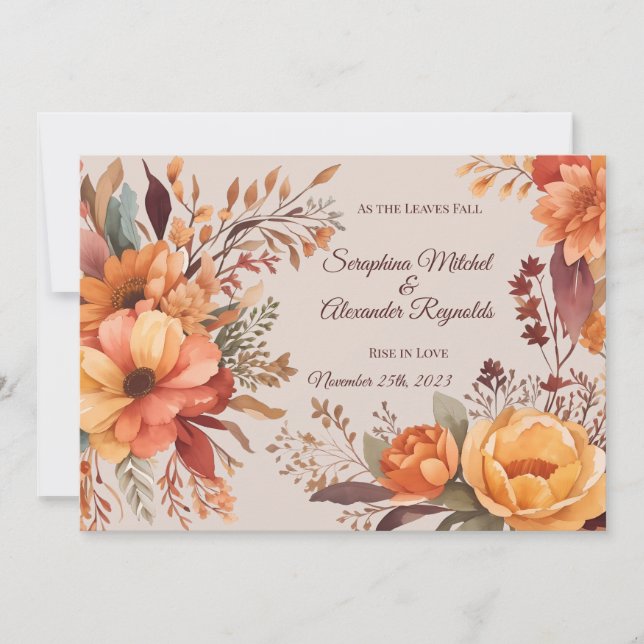Fall Watercolor Rustic Floral Wedding Invitation (Front)