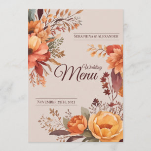 Fall Watercolor Rustic Floral Wedding Menu