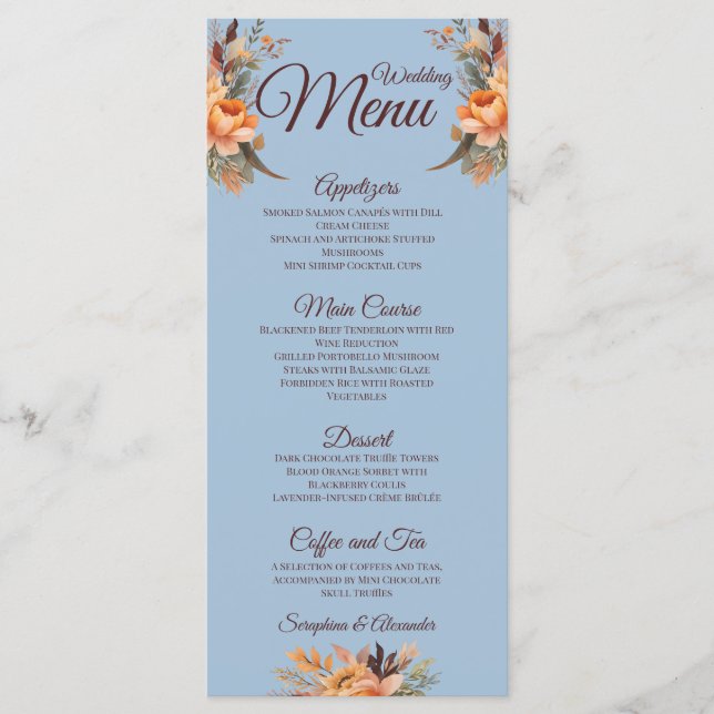 Fall Watercolor Rustic Floral Wedding Menu (Front)