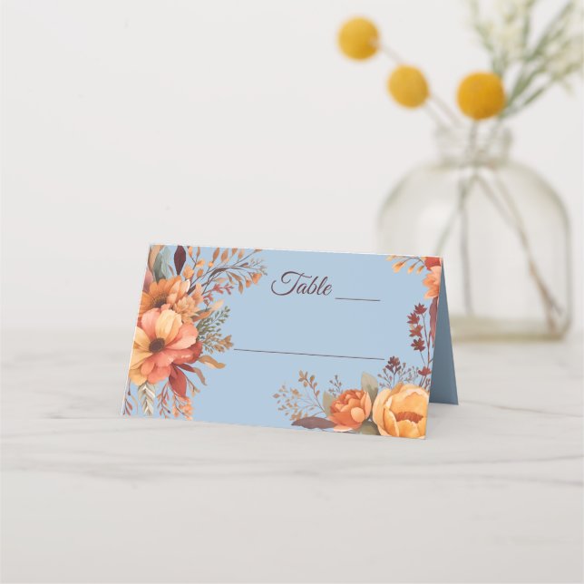 Fall Watercolor Rustic Floral Wedding  Place Card (Front)