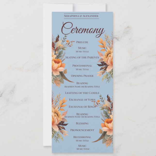 Fall Watercolor Rustic Floral Wedding Program Invitation (Front)