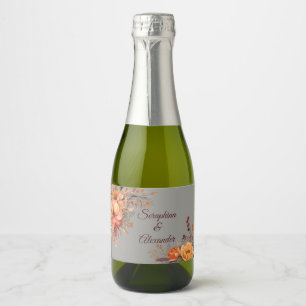 Fall Watercolor Rustic Floral Wedding Sparkling Wine Label