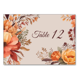 Fall Watercolor Rustic Floral Wedding  Table Number