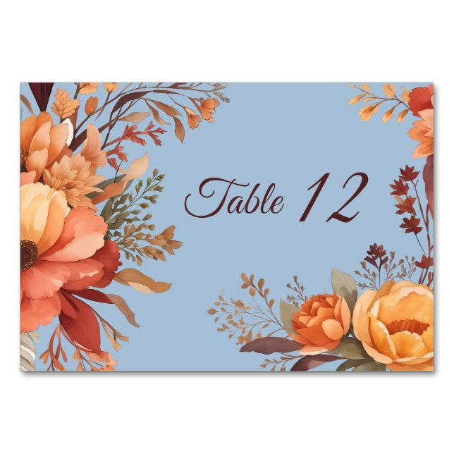 Fall Watercolor Rustic Floral Wedding  Table Number (Front)
