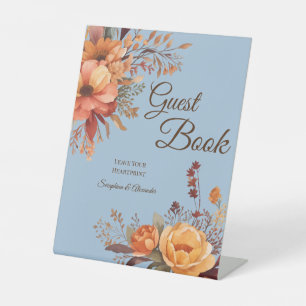 Fall Watercolor Rustic Floral Wedding Tabletop Pedestal Sign