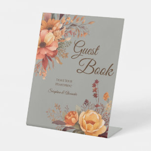 Fall Watercolor Rustic Floral Wedding Tabletop Pedestal Sign