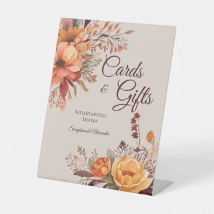 Fall Watercolor Rustic Floral Wedding Tabletop Pedestal Sign