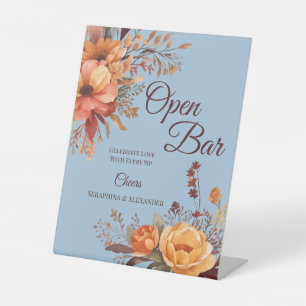 Fall Watercolor Rustic Floral Wedding Tabletop Pedestal Sign