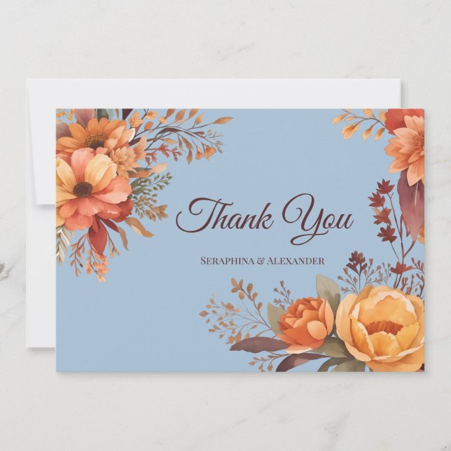 Fall Watercolor Rustic Floral Wedding Thank you  (Front)