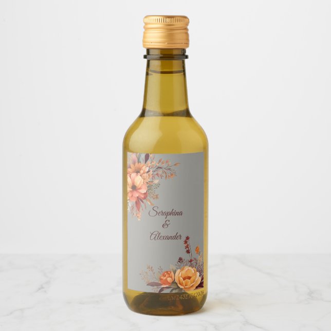 Fall Watercolor Rustic Floral Wedding Wine Label (Front)
