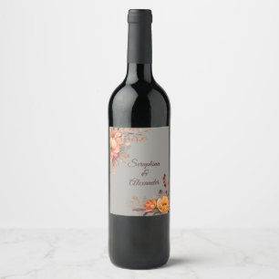Fall Watercolor Rustic Floral Wedding Wine Label