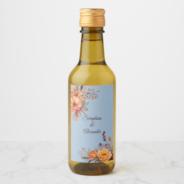 Fall Watercolor Rustic Floral Wedding Wine Label (Front)