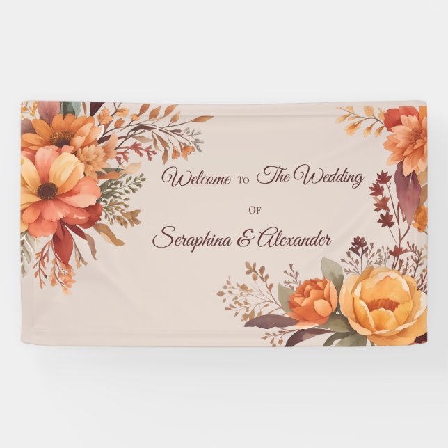 Fall Watercolor Rustic Floral Welcome Wedding  Banner (Horizontal)