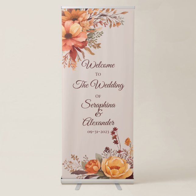 Fall Watercolor Rustic Floral Welcome Wedding Retractable Banner (Front)