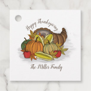 Fall Watercolor Simple Cornucopia Elegant Harvest  Favour Tags