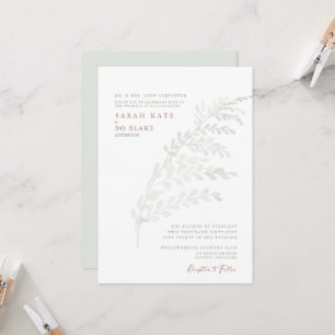 Fall Watercolor Simple Foliage Sage & Rust Wedding Invitation