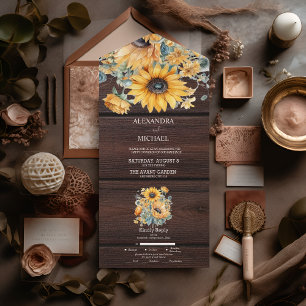 Fall Watercolor Sunflower Wedding All In One Invitation