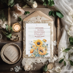 Fall Watercolor Sunflower Wedding Invitation
