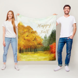 Fall watercolor trees with customisable text fleece blanket