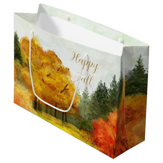 Fall watercolor trees with customisable text  large gift bag (Front Angled)