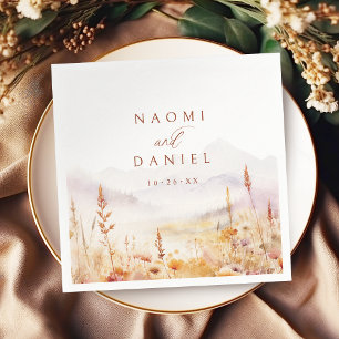 Fall Watercolor Wildflower Mountain Rustic Wedding Napkin