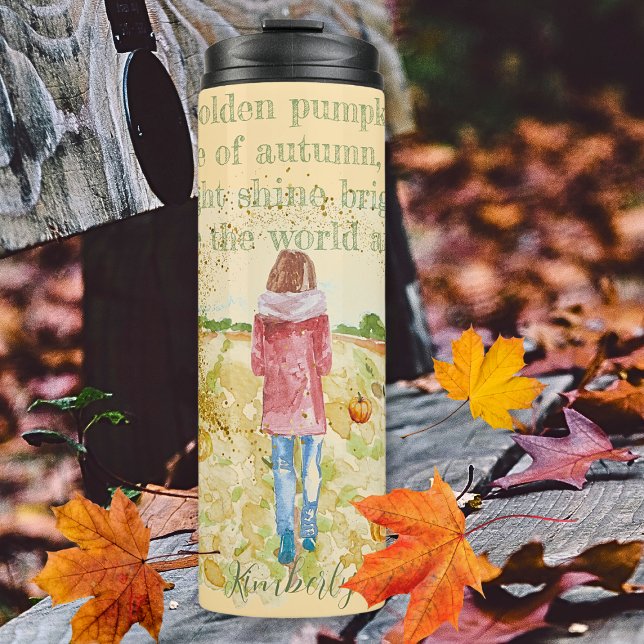 Fall Watercolor Woman And Pumkins Inspirational Thermal Tumbler (Creator Uploaded)